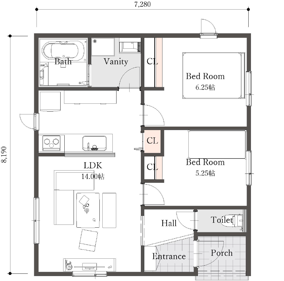 平屋（2LDK）18坪 1F